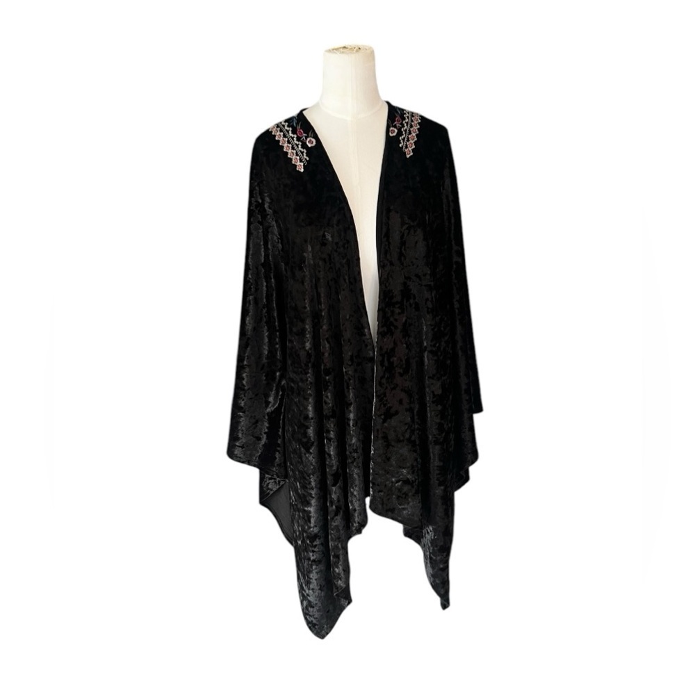 Philosophy Republic Clothing Open Front Wrap Velvet Embroidered Boho Cover Up - Picture 2 of 8